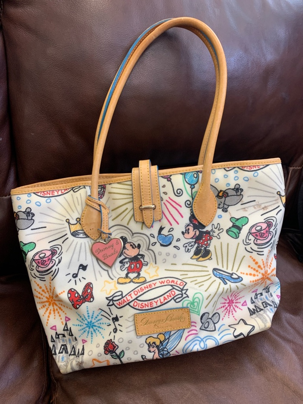 Dooney & Bourke Cream Multicolor Disney Mickey Print Tote resort